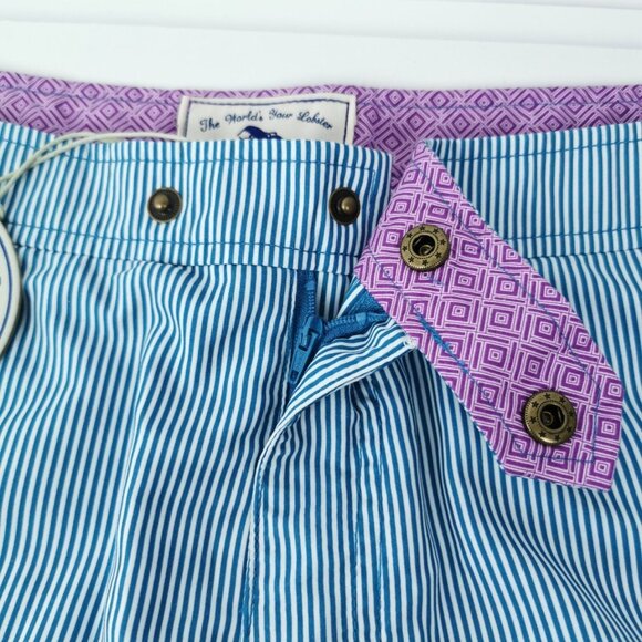 Ted Baker Swim Trunks Mens Blue Stripe Size 7 3XL Purple Lobster Liner New - Picture 5 of 8